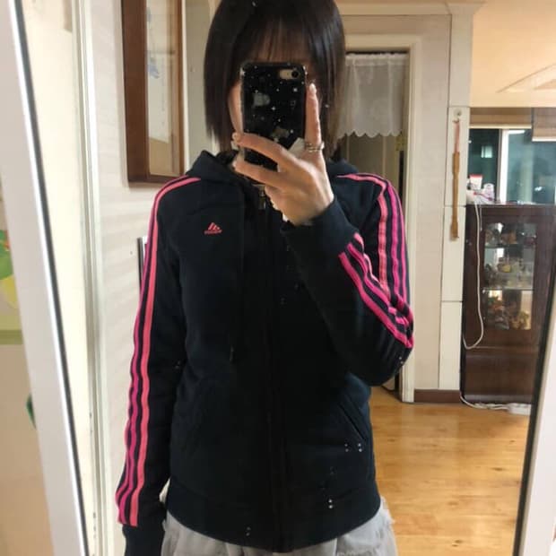 블랙 핑크 아디다스 후드집업