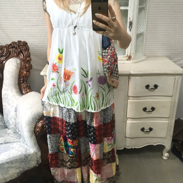 jpn vintage 하구미 플라워 프린팅 나시