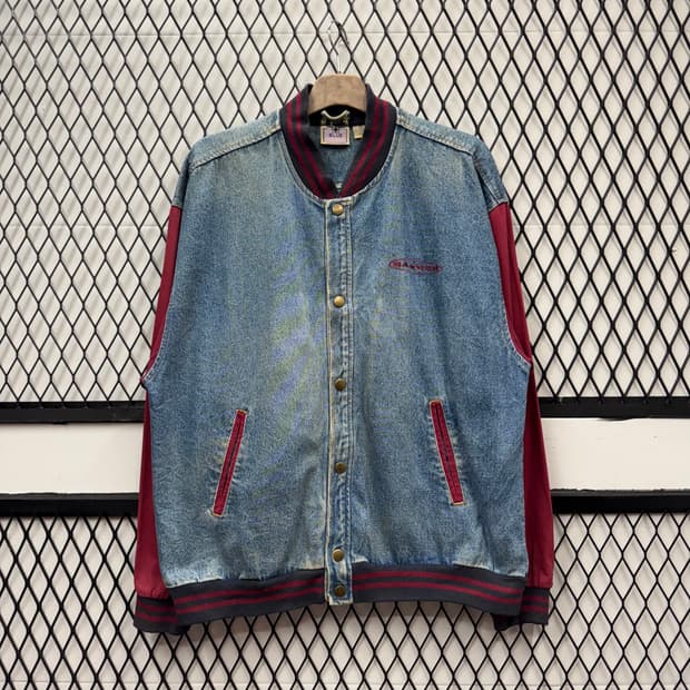 USA VTG 90s 빈티지 데님 바시티 레드 배색 워크 자켓