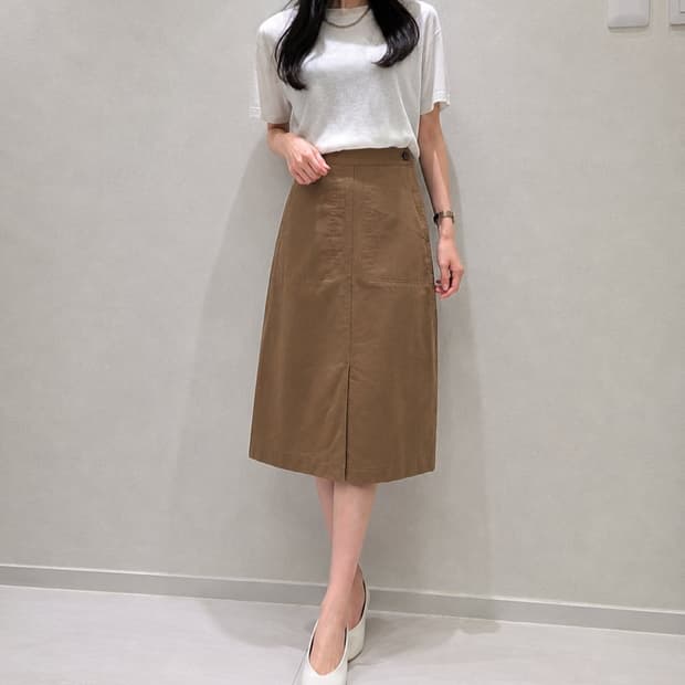 브라운 슬릿 면 스커트