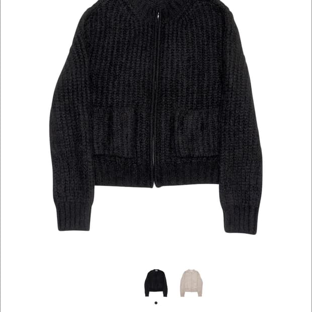 알렌느 라운드넥 집업 가디건 블랙 2사이즈