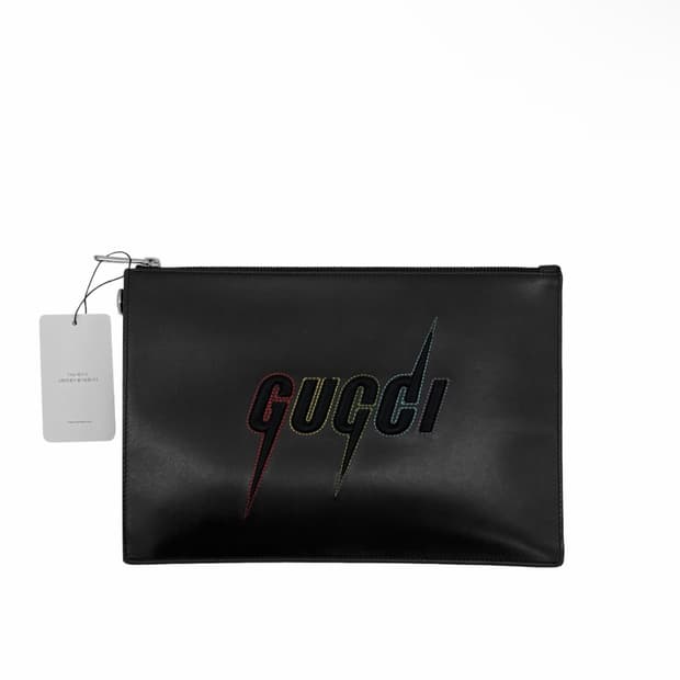 [OS] 구찌 님성 블레이드 자수 로고 클러치 백 파우치 블랙