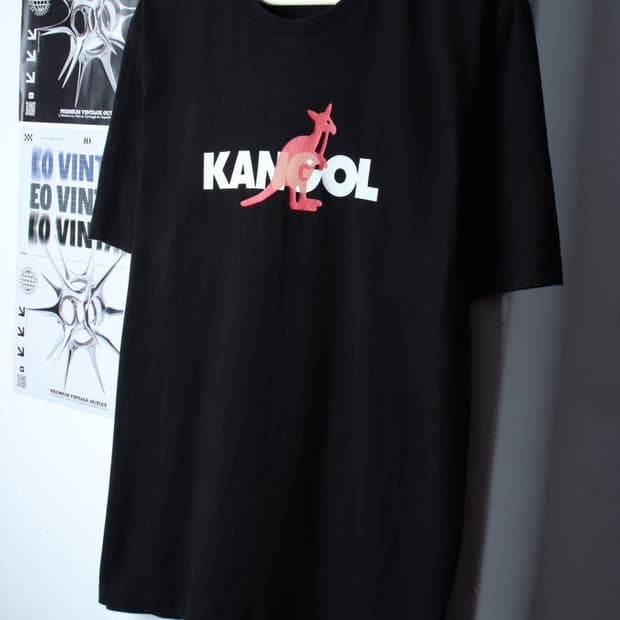 (XL-2XL) 캉골 반팔 티셔츠 빅로고 블랙 올드스쿨-H31394
