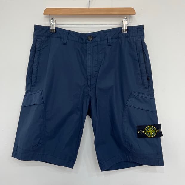 stone island 스트레치 코튼 캔버스 카고 쇼츠 블루마린