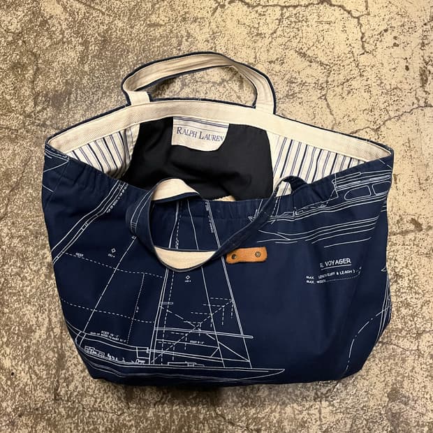 폴로 랄프로렌 네이비 보트 프린트 토트백