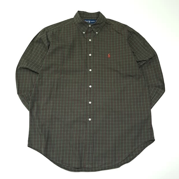 CL243 L 폴로 인도판 면 포니 그린 타탄체크 셔츠 남방