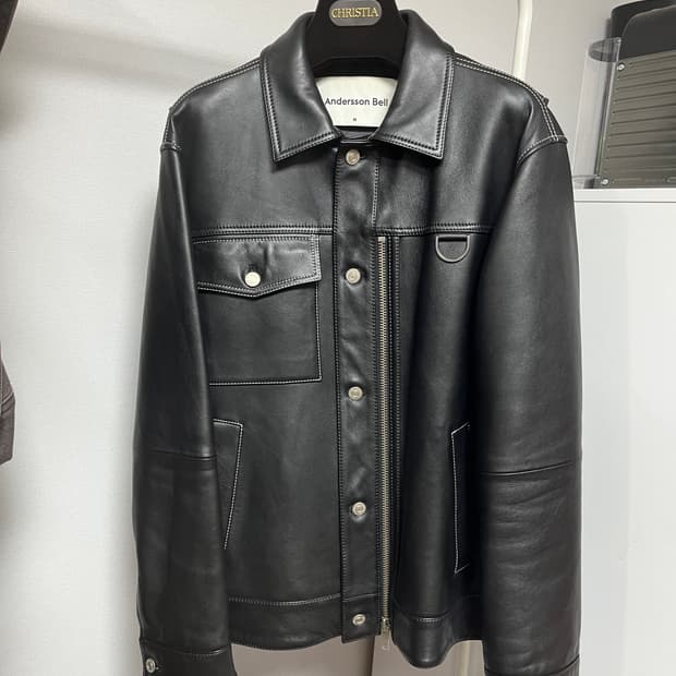 앤더슨벨 콘트라스트 스티치 레더 지퍼 트리거 자켓 M