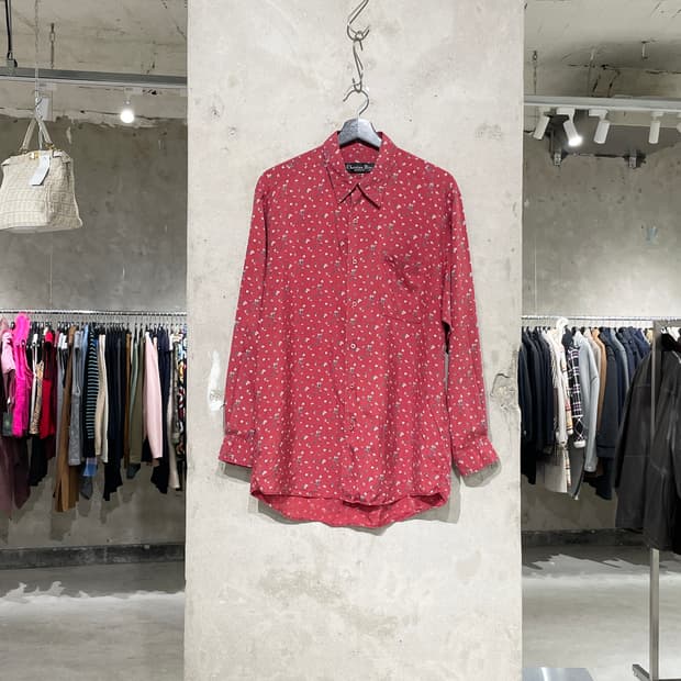 크리스찬 디올 무슈 레드 싱글 포켓 실크 셔츠