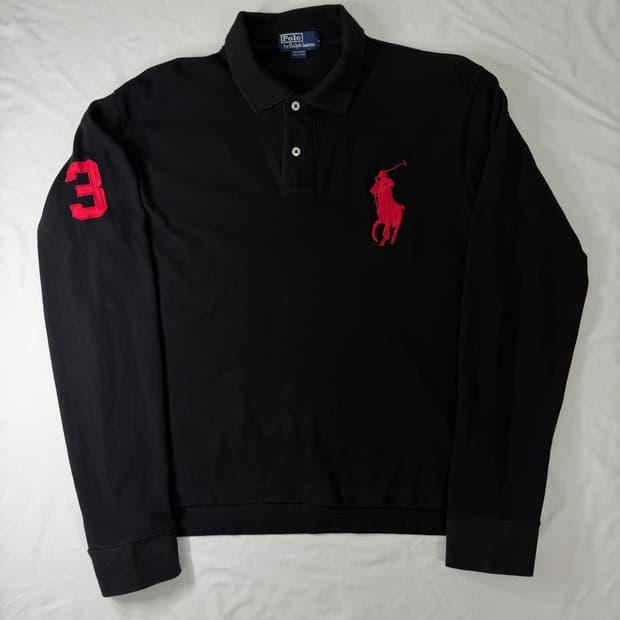 (95-100) 폴로 랄프로렌 빅포니 카라티 긴팔 롱슬리브 검빨 