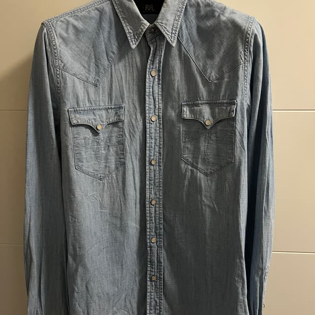 택포 28) RRL 더블알엘 샴브레이 웨스턴 셔츠 연청 M 
