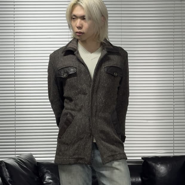 {D&G} Knit Collar Leather Wool Jacket