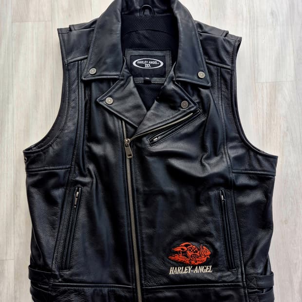 할리엔젤 가죽 라이더 조끼 바이크 조끼 베스트