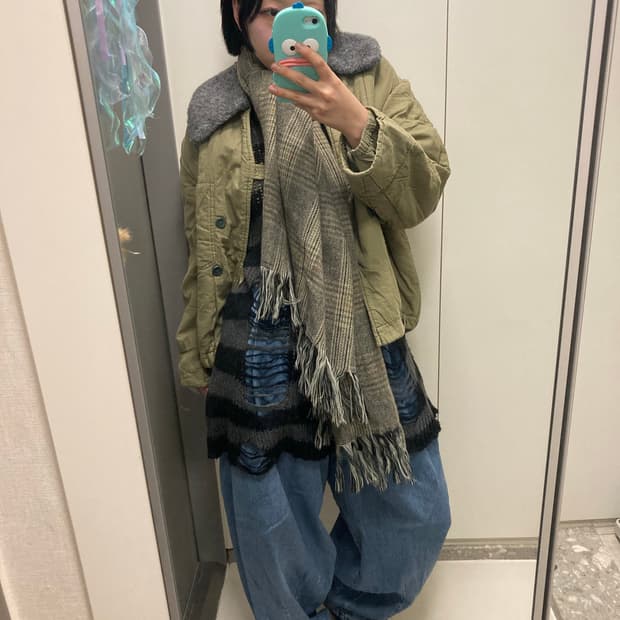 니혼진 히피 우라하라 벌룬팬츠 야상 그런지 니트 미쏘 목도리 숏자켓 코디