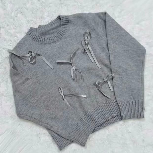 발레코어st 리본 포인트 그레이 니트