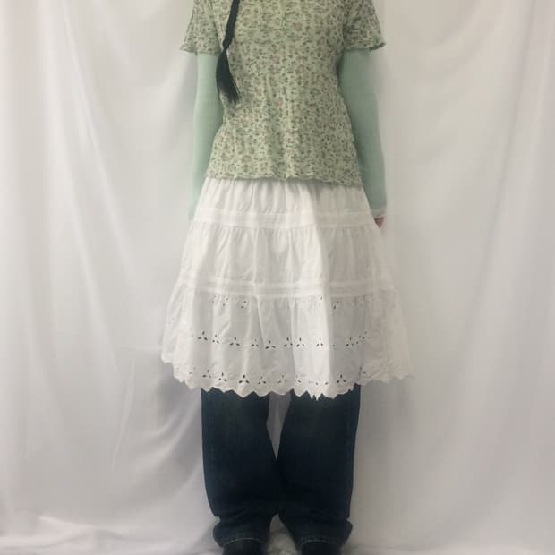 Flower pattern ribbed t shirt