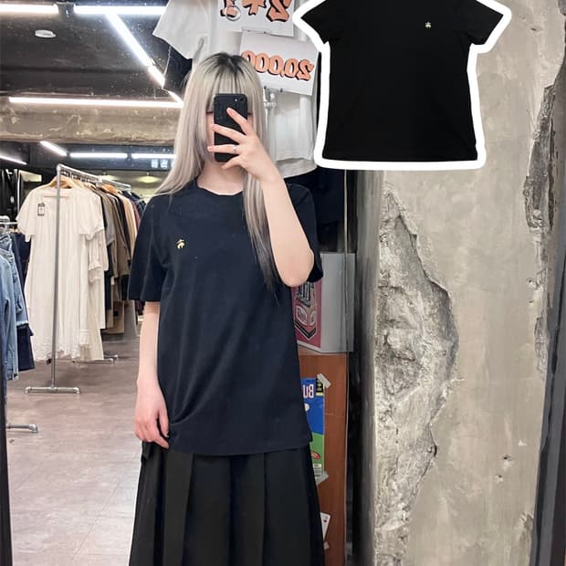브룩스 브라더스 자수 로고 반팔 티셔츠 블랙 L #csz3886 