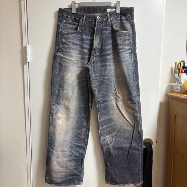 [34] 자라 워싱 프린트 배기 핏 진