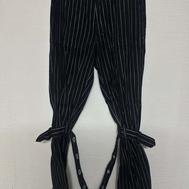 MAD PUNKS 본디지 스트라이프 집 기믹 플레어팬츠