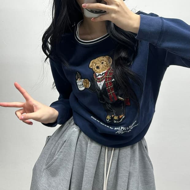 폴로 랄프로렌 코코아 폴로베어 네이비 스웨트셔츠 맨투맨(L)