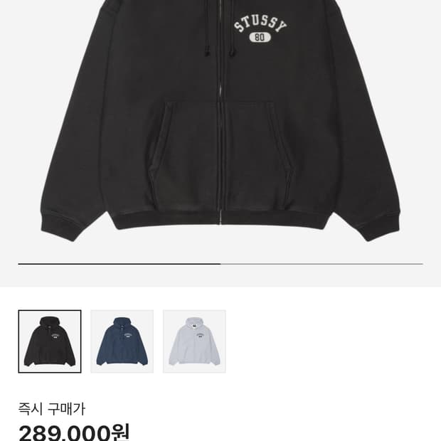 스투시 바시티 집 후디 블랙