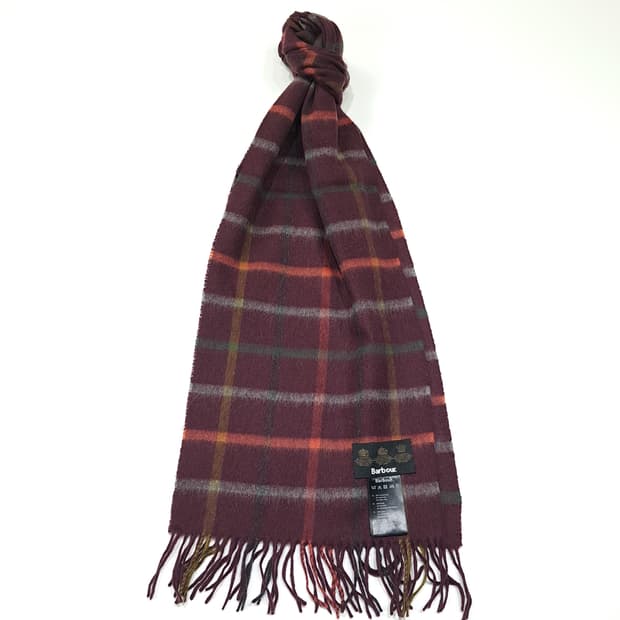 MX498 바버 울캐시미어 타탄체크 버건디 머플러 목도리