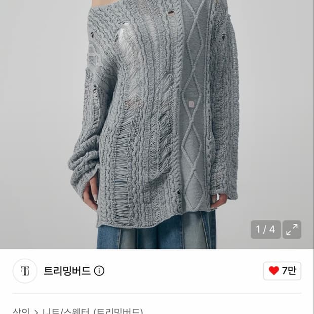 트리밍버드 mix damage twist knit gray