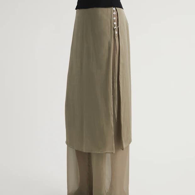 [34,36,38]팔로마울 Low Silk Archi 스커트 팬츠/카키