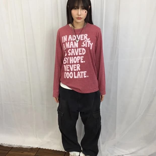 JPN Red Quote Long Sleeve Tee
