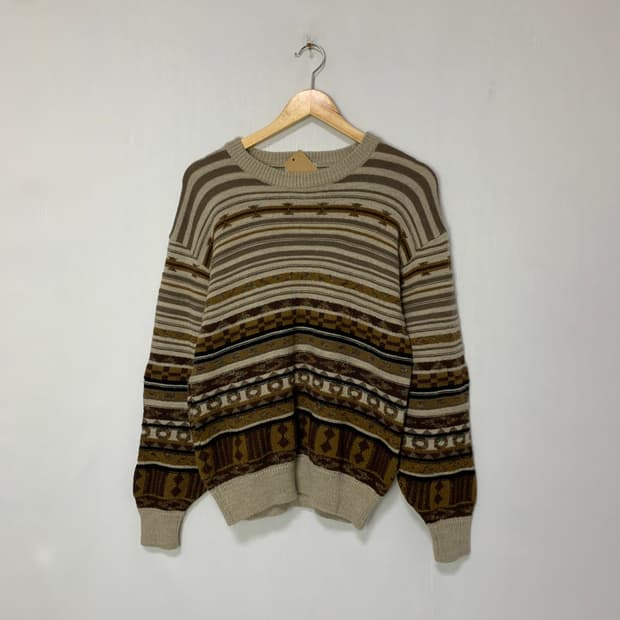 jpn 일본 빈티지 패턴 브라운 니트 스웨터