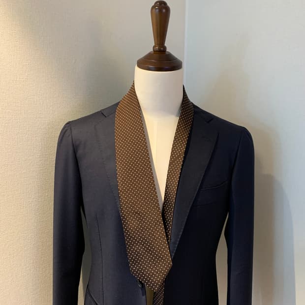 스테파노비지 x 투모로우랜드 브라운 도트 실크 넥타이 이탈리아제 최상급