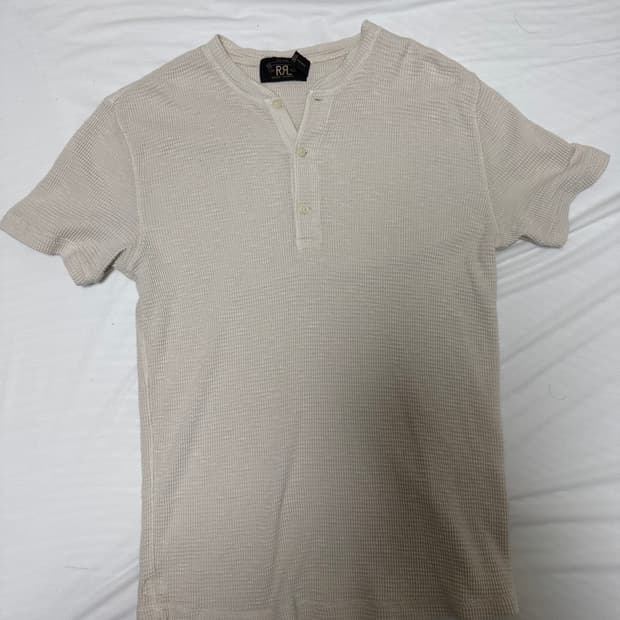 더블알엘 와플 니트 헨리넥 반팔 티셔츠