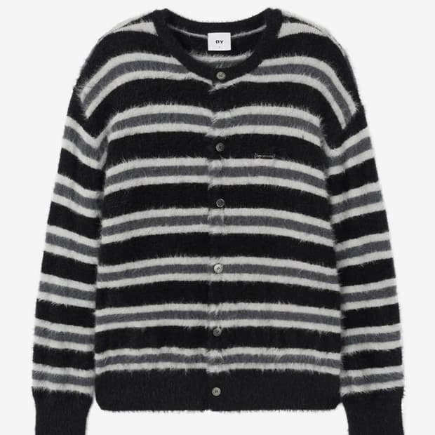 HAIRY STRIPE KNIT CARDIGAN - BLACK