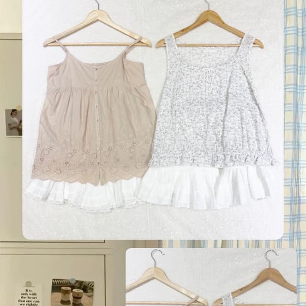 빈티지 모리걸 어스뮤직 핑크 자수 슬리브리스