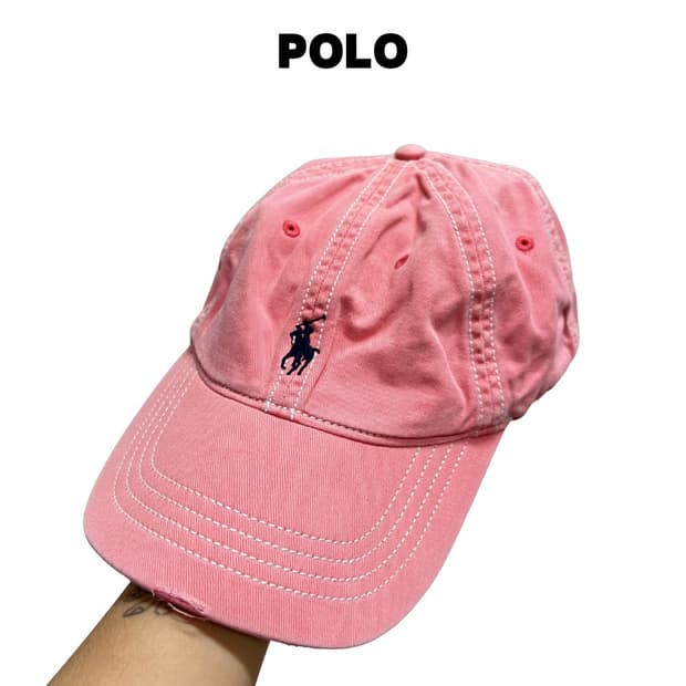 폴로랄프로렌 올드스쿨 볼캡 핑크/화이트 스티치