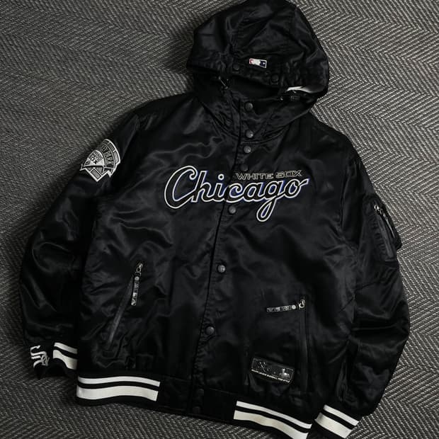 00s MLB 올드스쿨 화이트 삭스 빅로고 사틴 바시티 자켓y 5052