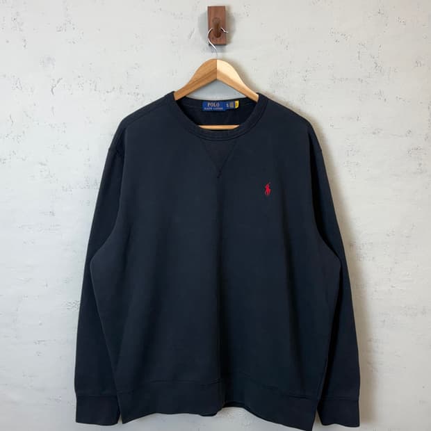 폴로랄프로렌 큐알라벨 포니로고 맨투맨 블랙