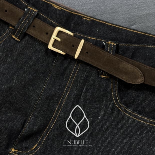 🌗 Satin gold suede belt / 이태리 스웨이드가죽 벨트