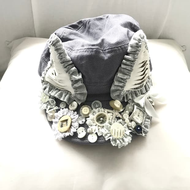 Custom🐾)Grey-Blue frill Cat-Ear mix cap