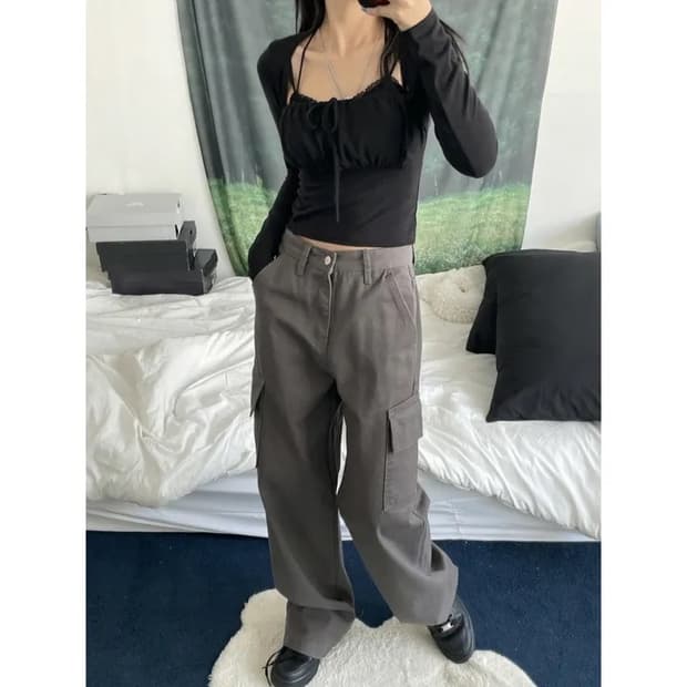키미스 카키그레이 와이드 카고 팬츠 m