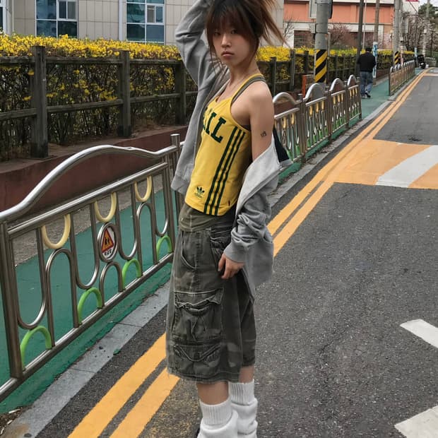 아디다스 브라질 00‘s 핀터깔 카모 하프팬츠 코디 세트