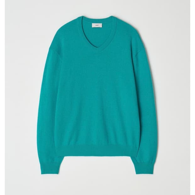 [M] 파세르 릴렉스 크롭 브이넥 니트 터쿼이즈 터콰이즈