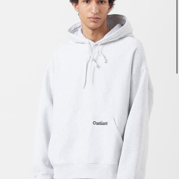 칼하트 윕 후디드 라벨 스크립트 스웻셔츠 애쉬 헤더
