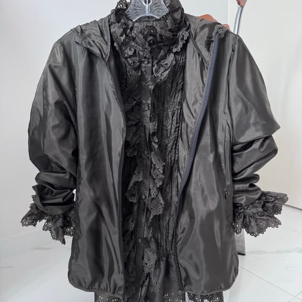 Eent’sssssss 펀칭레이스 블라우스, 후드 집업 세트 S