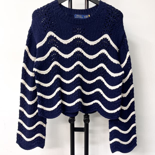 폴로 랄프 로렌 스캘럽 스트라이프 울 니트