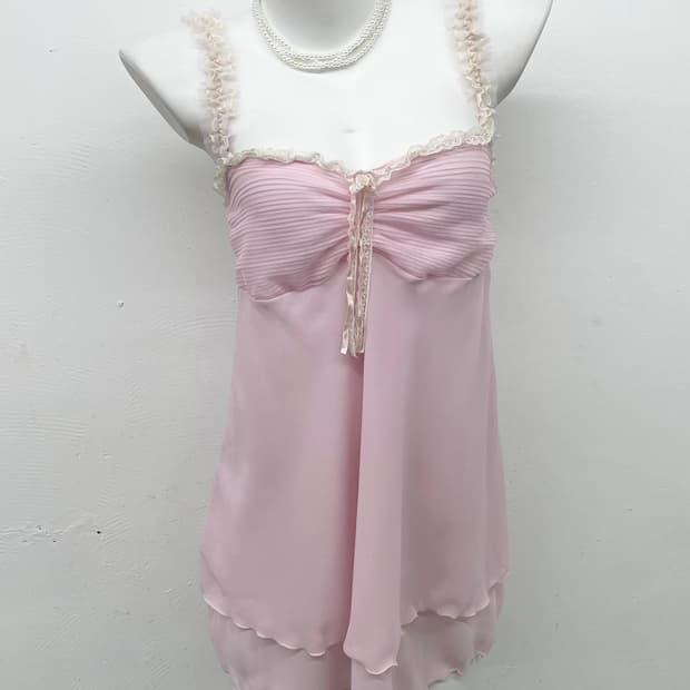 핑크 히메갸루 셔링 레이스 슬립