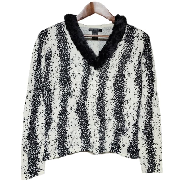 SARAH SPENCER 레오파드 갸루 퍼 넥 램스 울 앙고라 롱슬리브