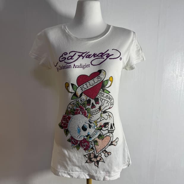 에드하디 큐빅 디테일 티셔츠 y2k 타투 올드스쿨