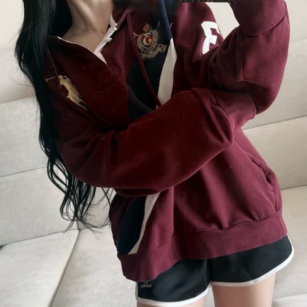 폴로 랄프로렌 빅포니 버건디 치프티프 후드티 (QR)