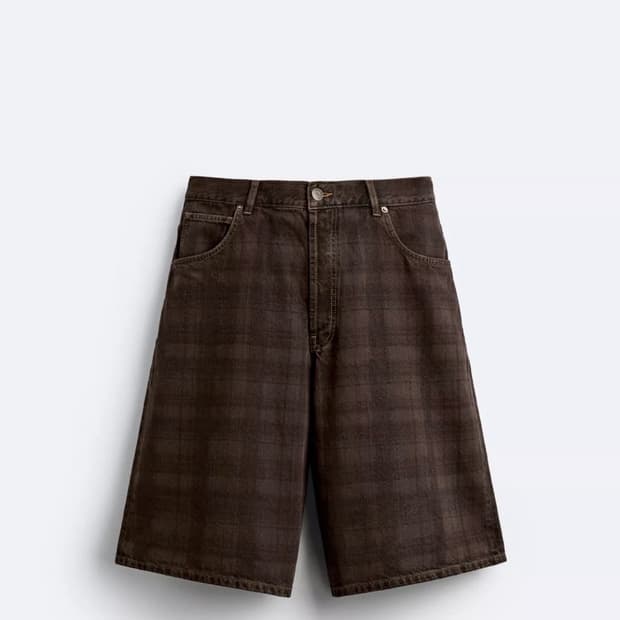 [34] 자라 브라운 체크 버뮤다 팬츠