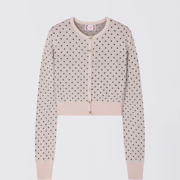 스컬프터 도트 가디건 핑크